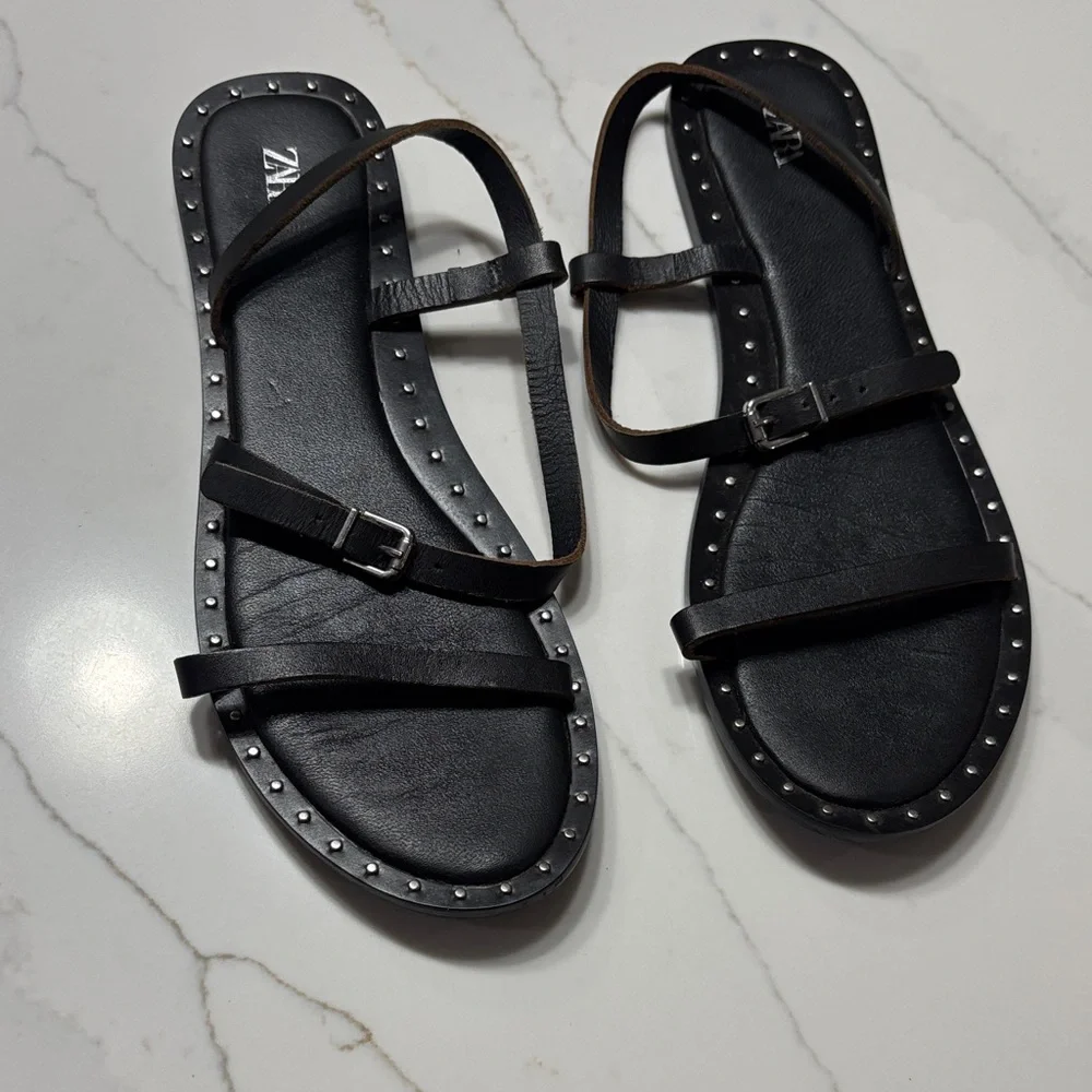 Zara Black Studded Sandals - Picture 3 of 10